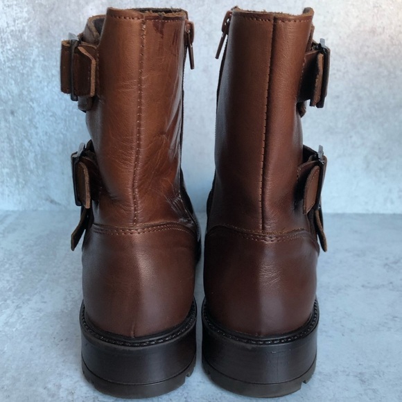 Bootlegger Boots Brown Leather Astra Moto Triple Buckled Side Zippered Size EU40 - Picture 4 of 13